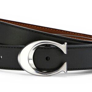 Coach Signature “C” Buckle Belt – Black Leather – Silver Hardware – Size Large